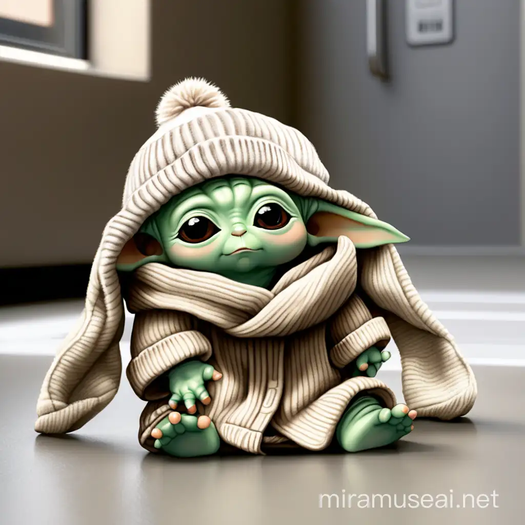 Adorable Baby Yoda Wearing a Comfy Beanie