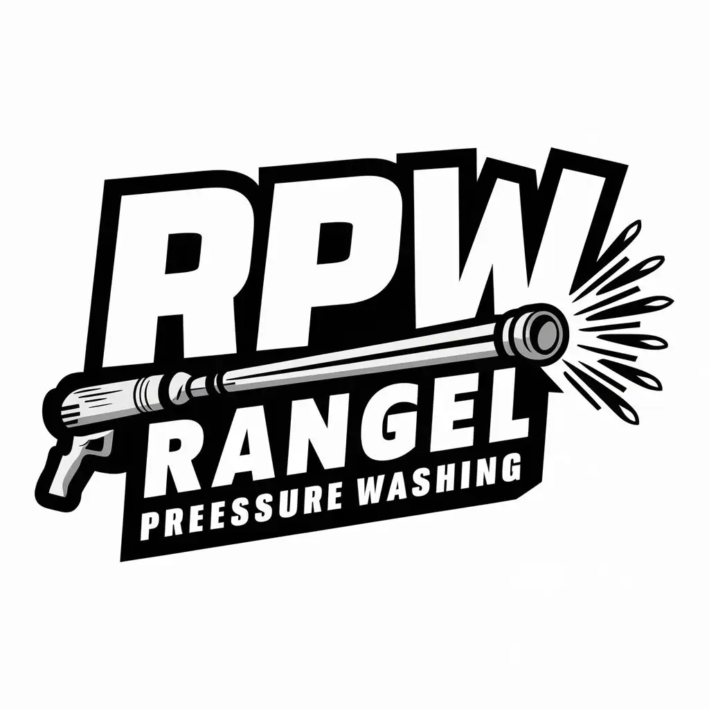 Design a dynamic and eye-catching logo for RPW, write the words Rangel Pressure Washing below the letters, add a pressure washing gun, The logo needs to show elements of pressure washing