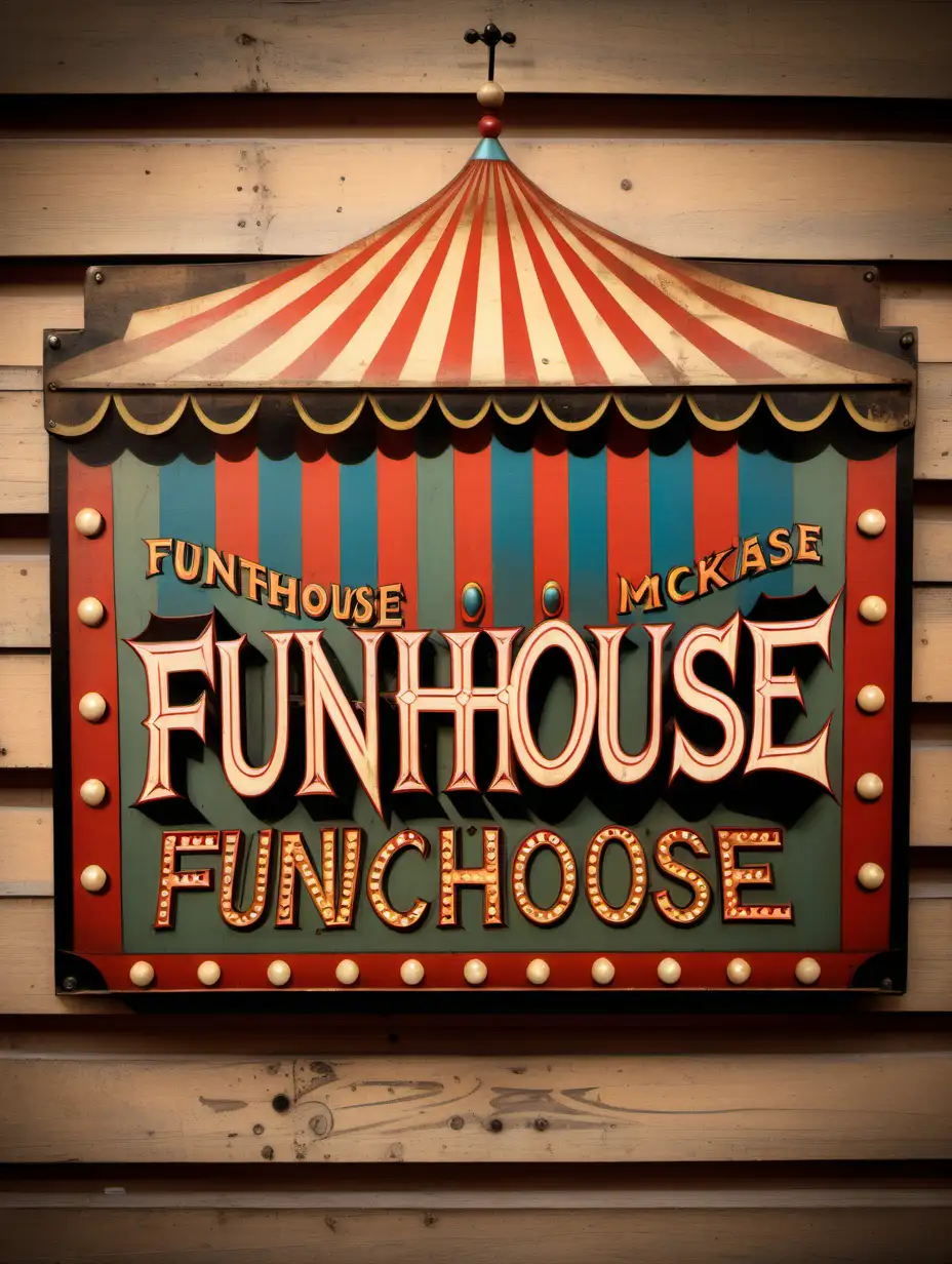 Vintage English Fairground Sideshow Sign FUNHOUSE Inspired by Dave McKeans Style