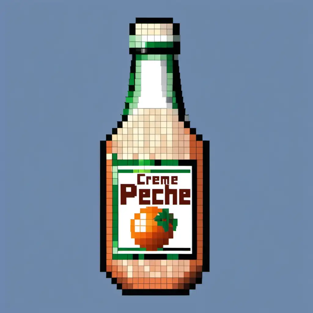 Vintage Pixel Art Creme de Peche Bottle with Nostalgic Charm