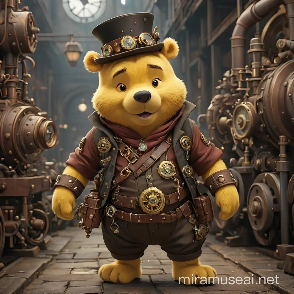 Steampunk Winnie the Pooh Disney Character in Industrial Wonderland