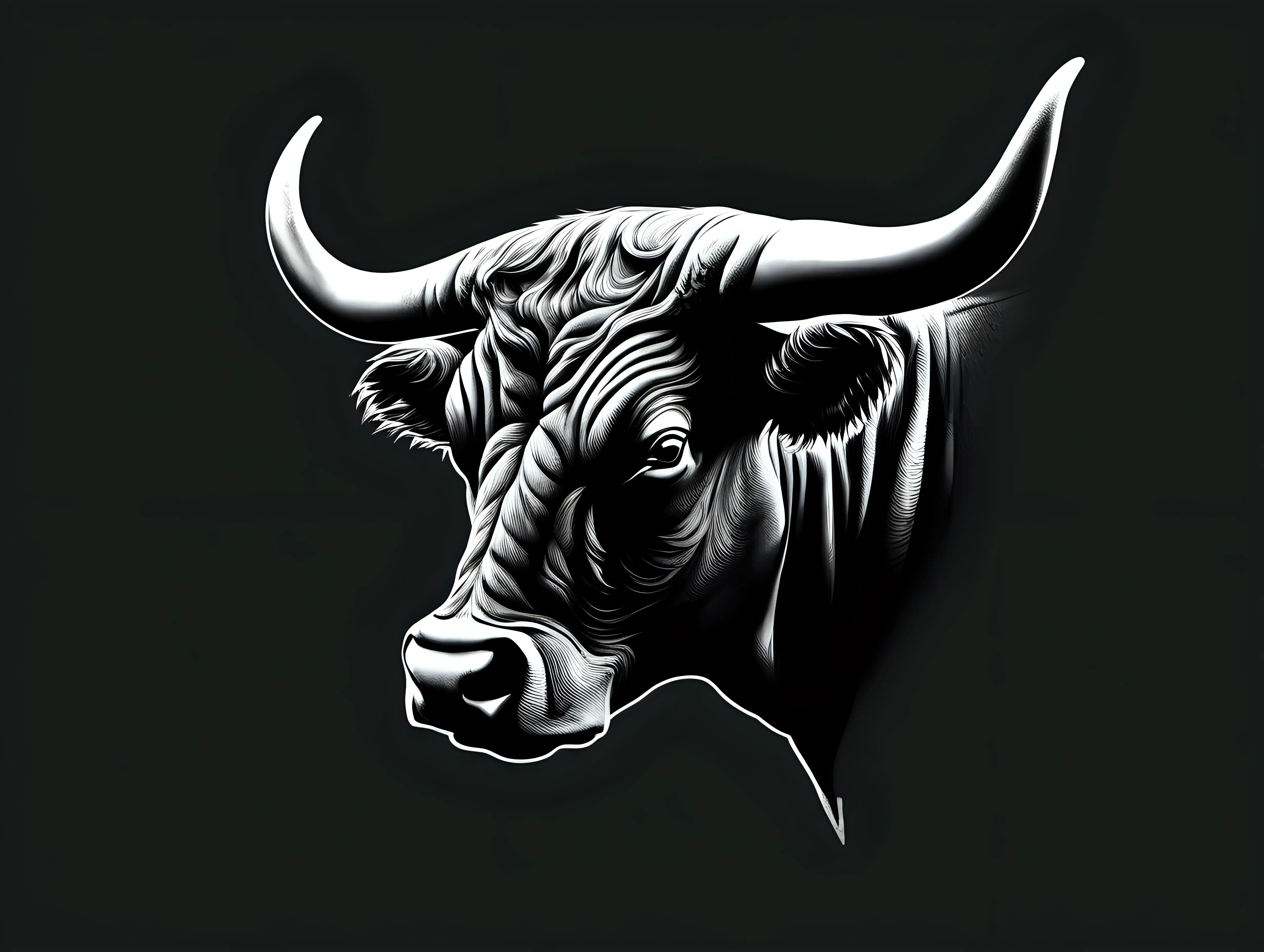 Realistic Bull's head side away, black background 
