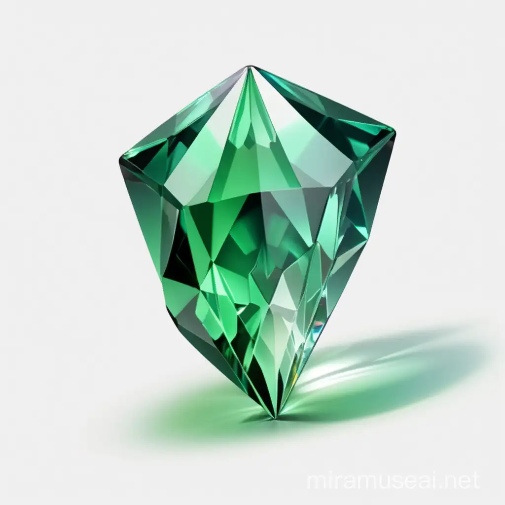 独立一个，绿色小水晶，不规则，十个切面，透明背景图层