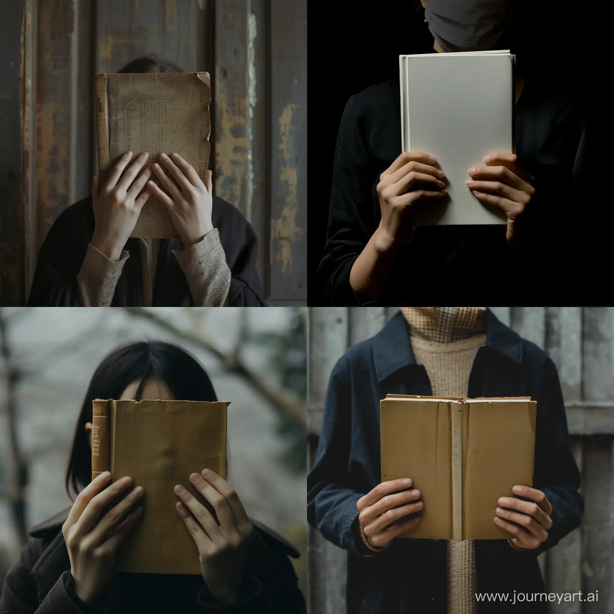 person holding a book in their hands, not showing the face, showing only the hands and the book, clear, 4K, 