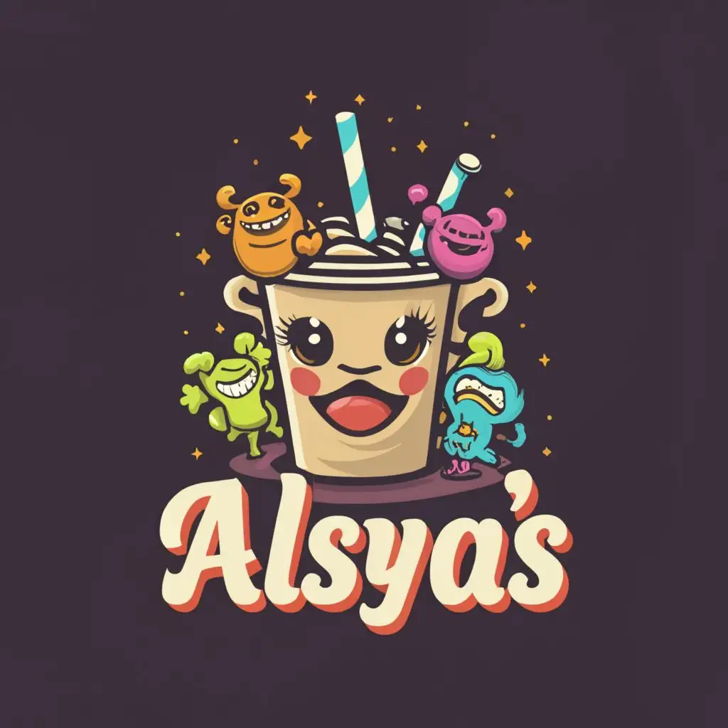logo, a drink logo containing calm, love and cute little monsters, with the text "ALSYA'S", typography, be used in Restaurant industry