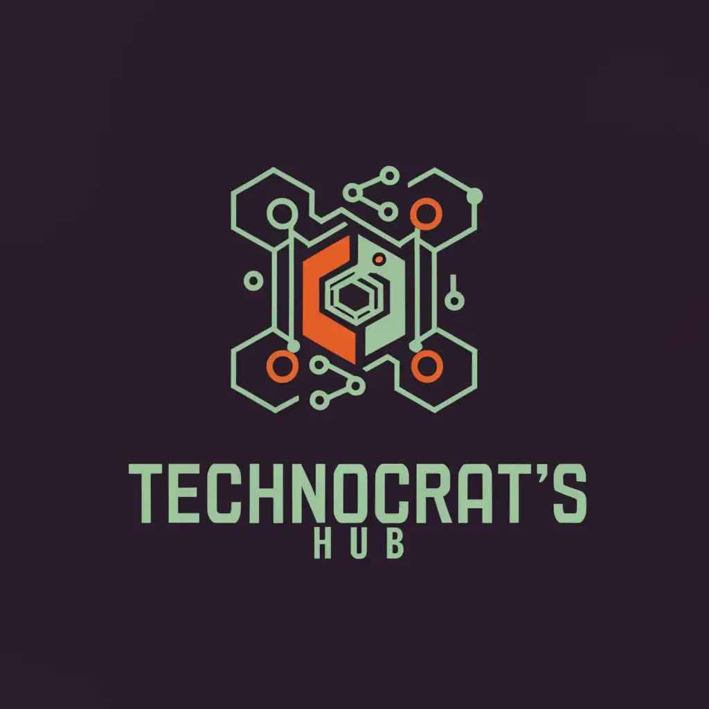 a logo design,with the text "TECHnocrat's HUB", main symbol:computer parts,complex,be used in Technology industry,clear background