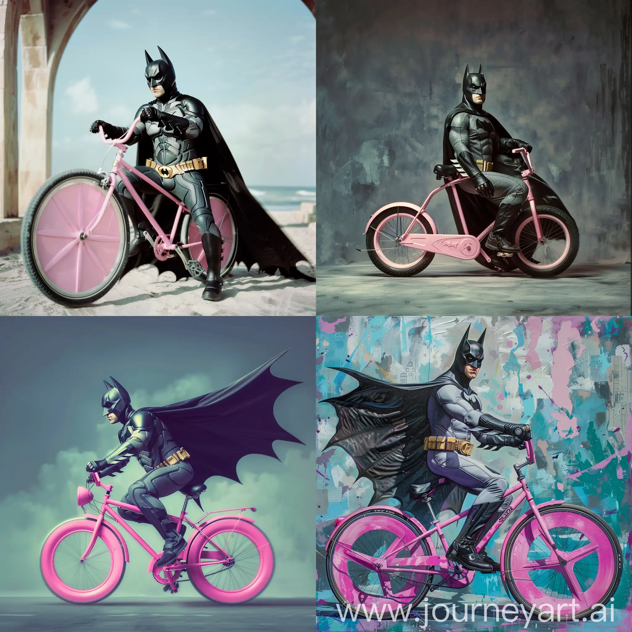 batman on a pink bicycle