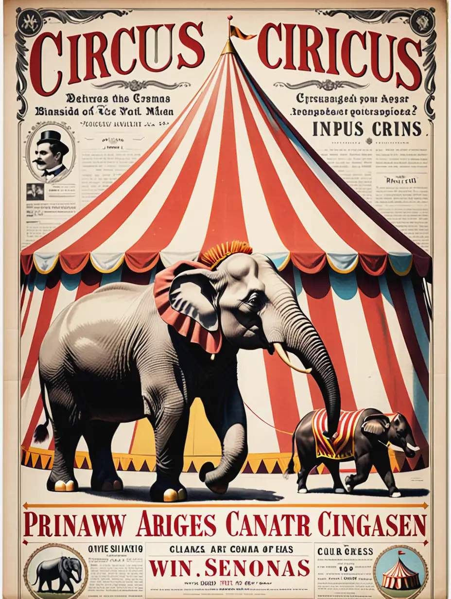 Vintage Circus Advertisement with Colorful Performers and Spectators
