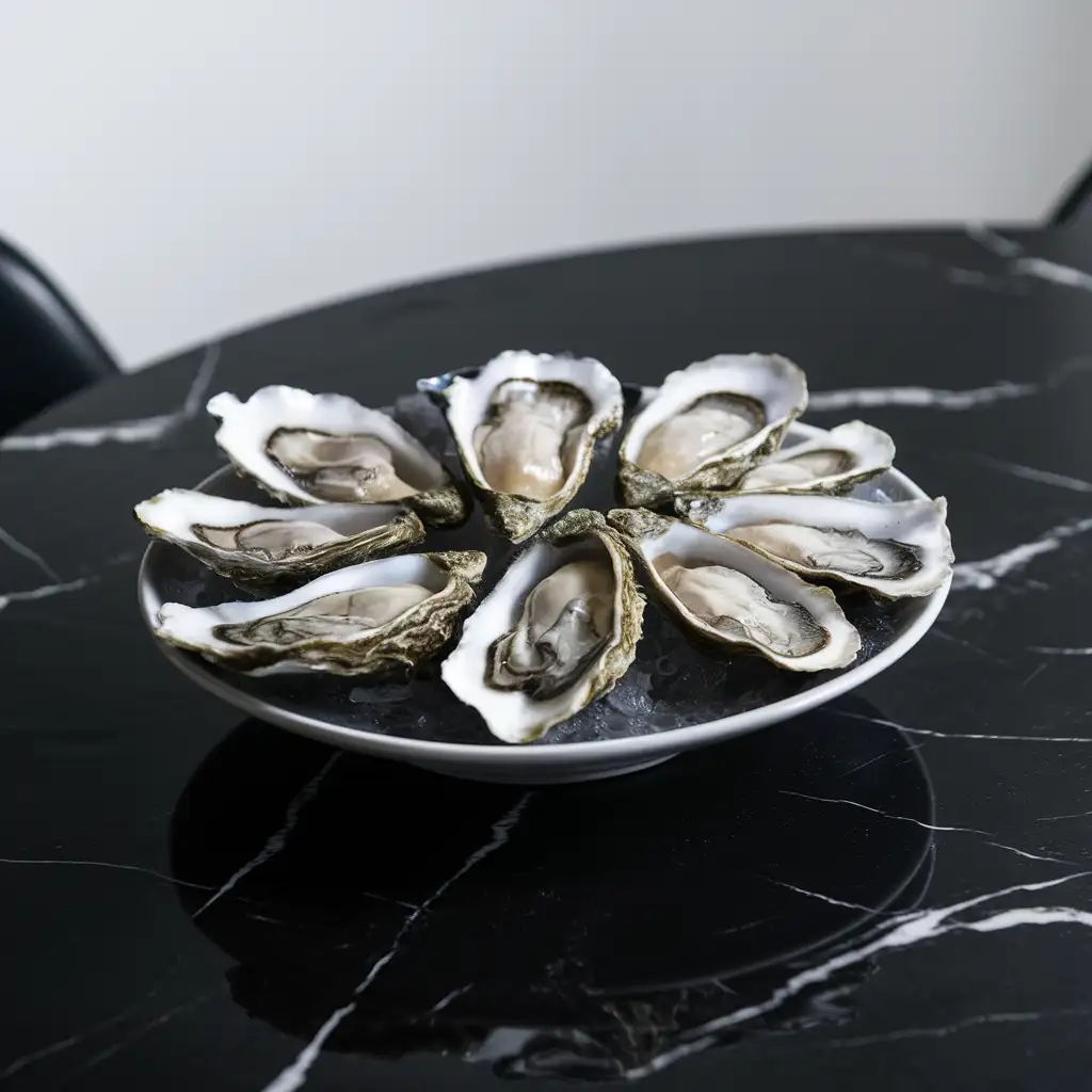 Oysters on a black marble dining table background