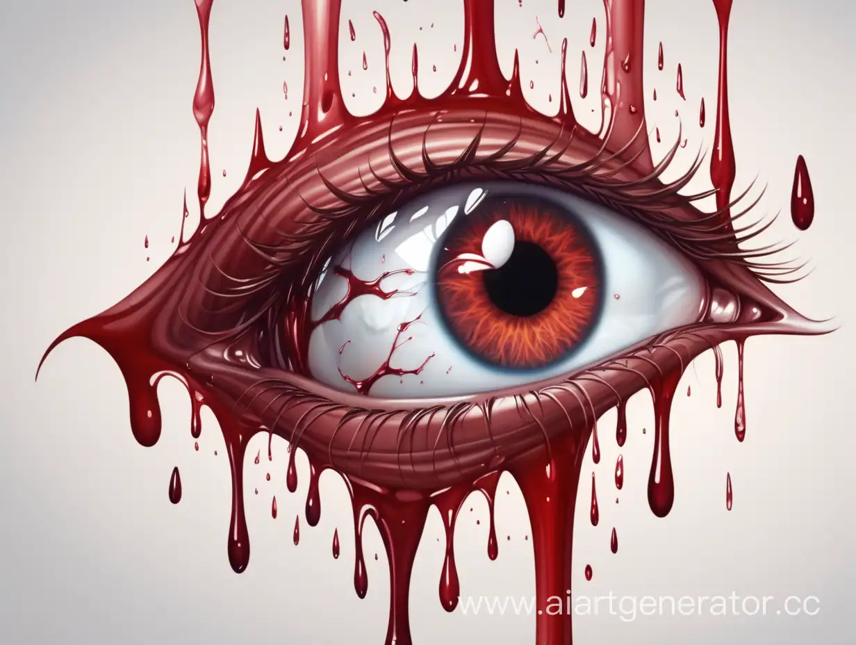 сгенерируй логотип, множество глаз, тонкие линии, смотрят наверх, из них вытекает слеза в виде крови