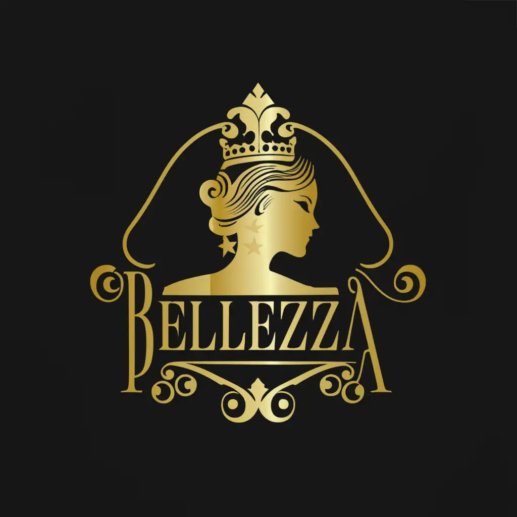 LOGO-Design-For-Salon-Bellezza-Timeless-Elegance-in-Gold-Black-with-Graceful-Lady-Emblem