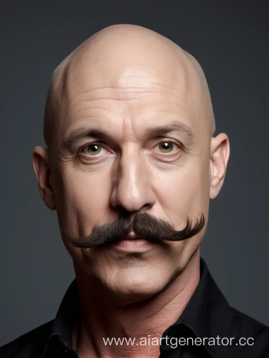MiddleAged-Bald-Artist-with-Mustache-in-Thoughtful-Pose