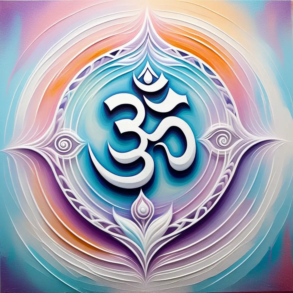 Ethereal Spirit Om Symbol Art in Pastel and White Colors
