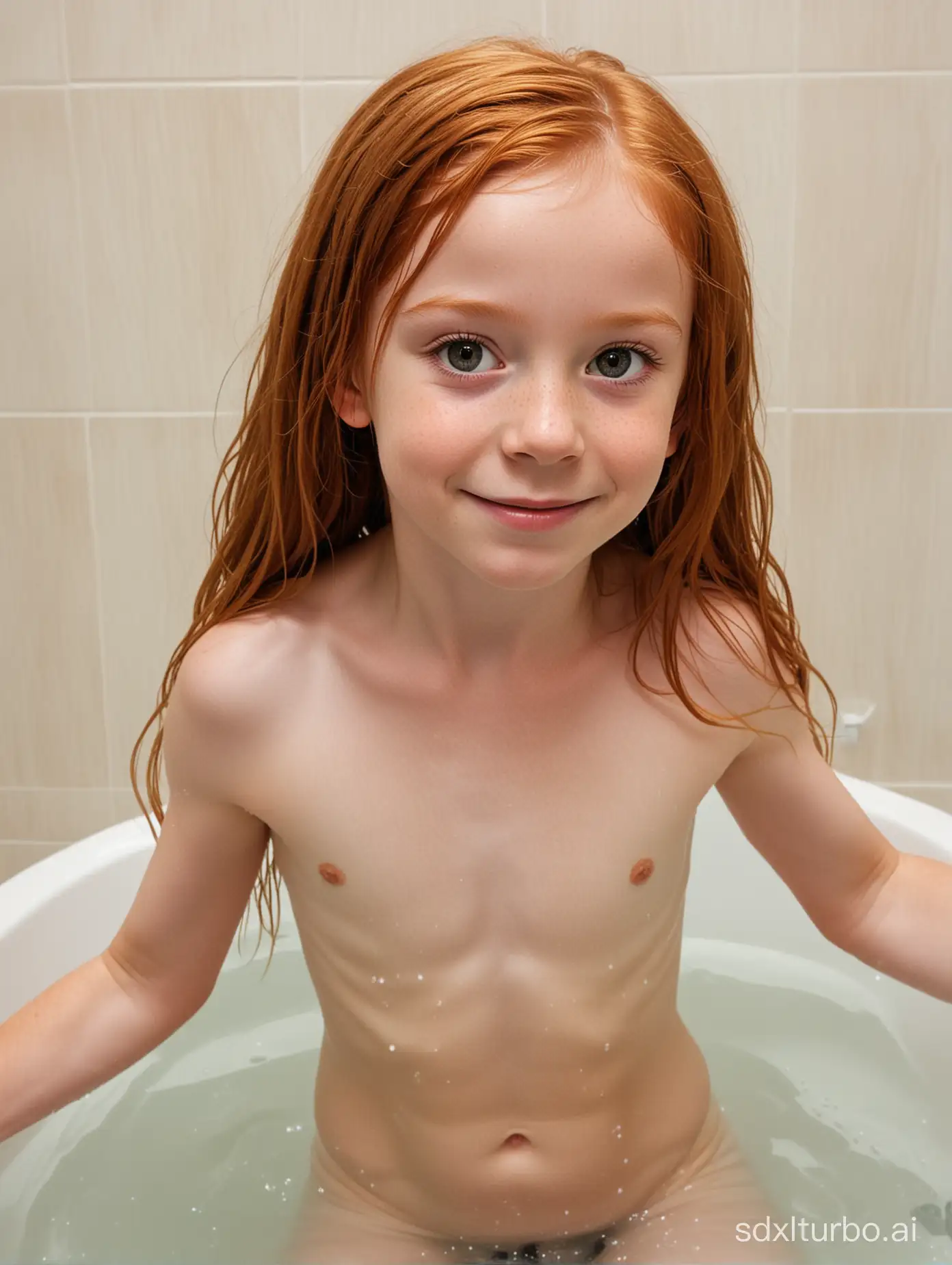 Muscular-8YearOld-with-Long-Ginger-Hair-Revealing-Abs-in-a-Bathing-Scene