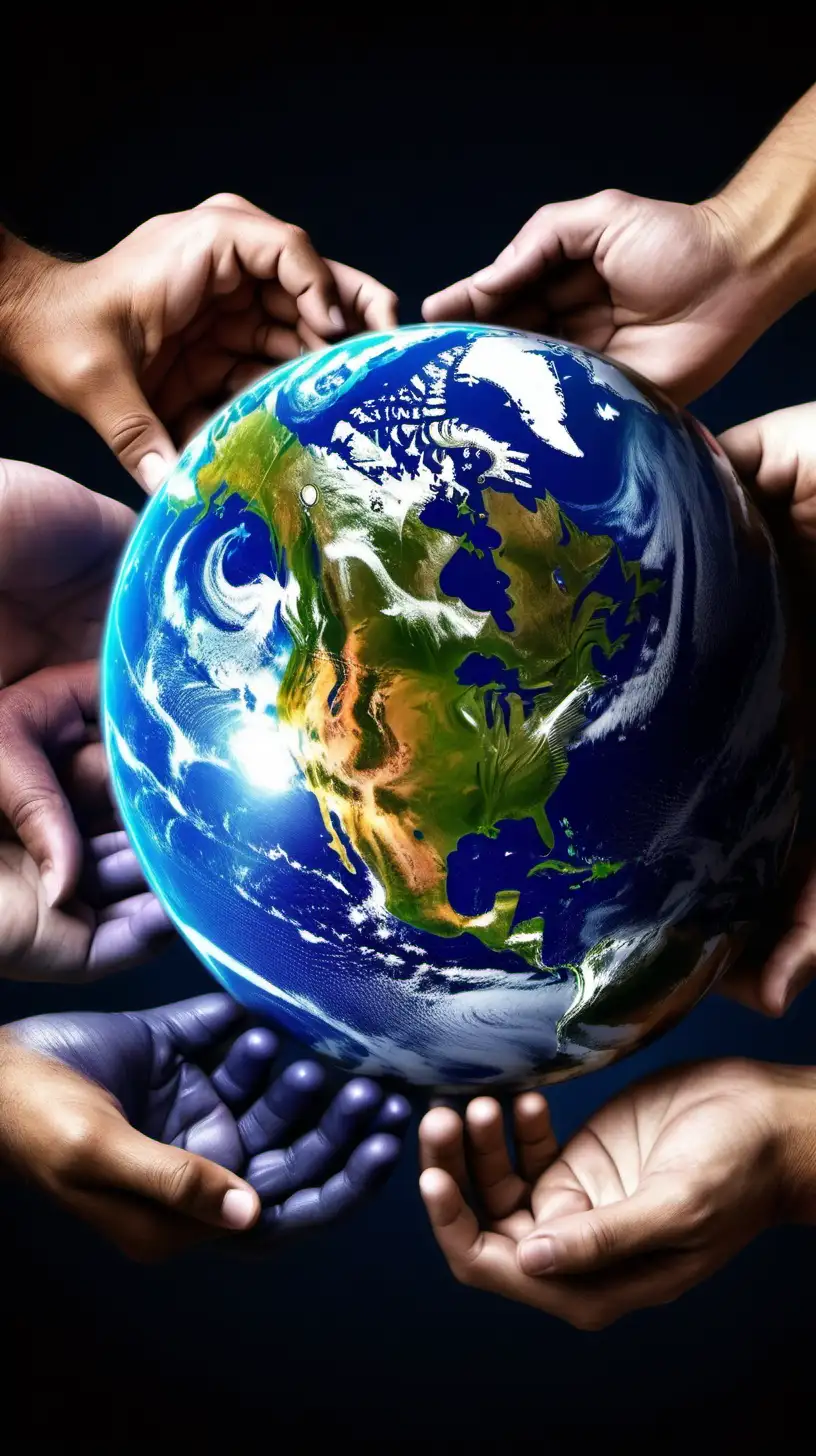 Diverse Hands Embracing Planet Earth Unity and Global Connection