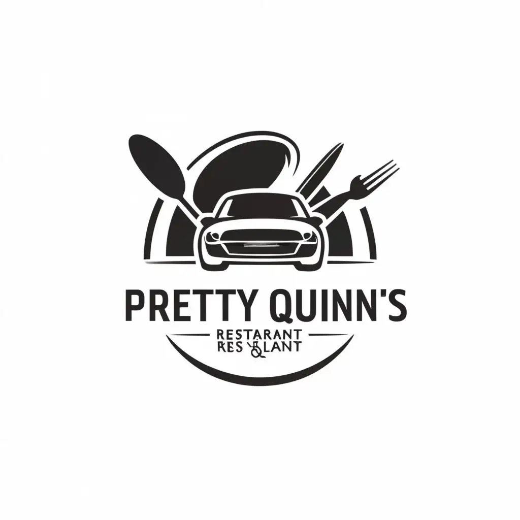 LOGO-Design-for-Pretty-Quinns-Restaurant-Car-Wash-Theme-with-Elegant-Typography-and-Iconic-Symbols