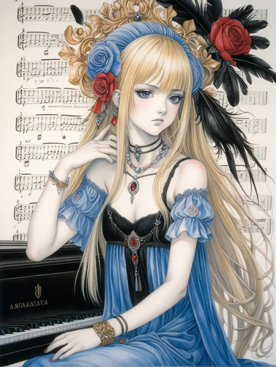 Melancholic Blonde Girl with Baroque Motifs Takeshi Obata Inspired Art