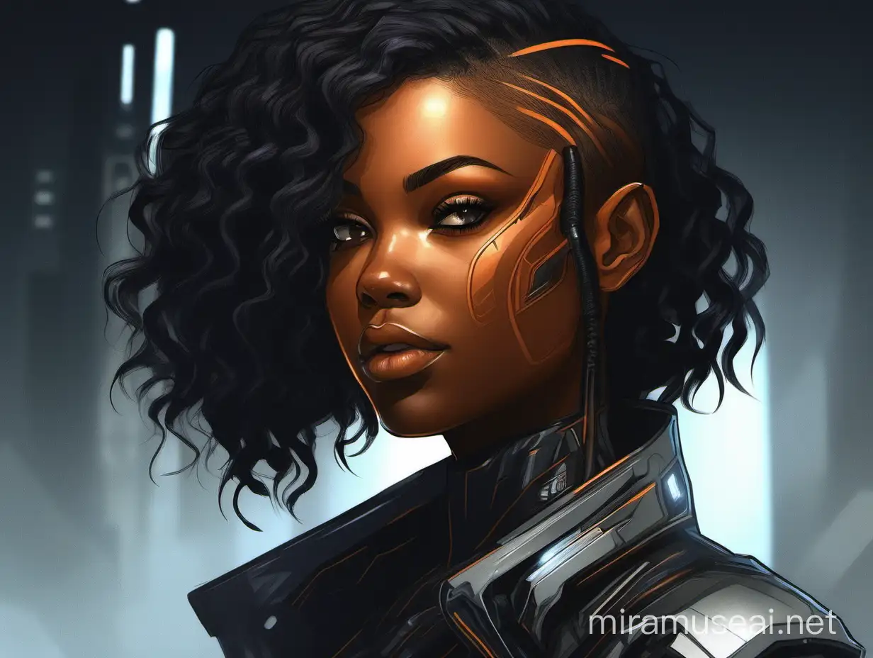 Futuristic Side Portrait of a Young Ebony Woman with Cybernetic Implants