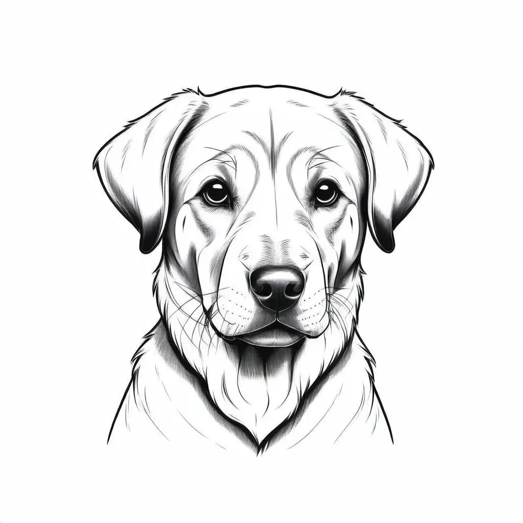 simple cute Chinooks dog

line art
black and white
white background
no shadow or highlights