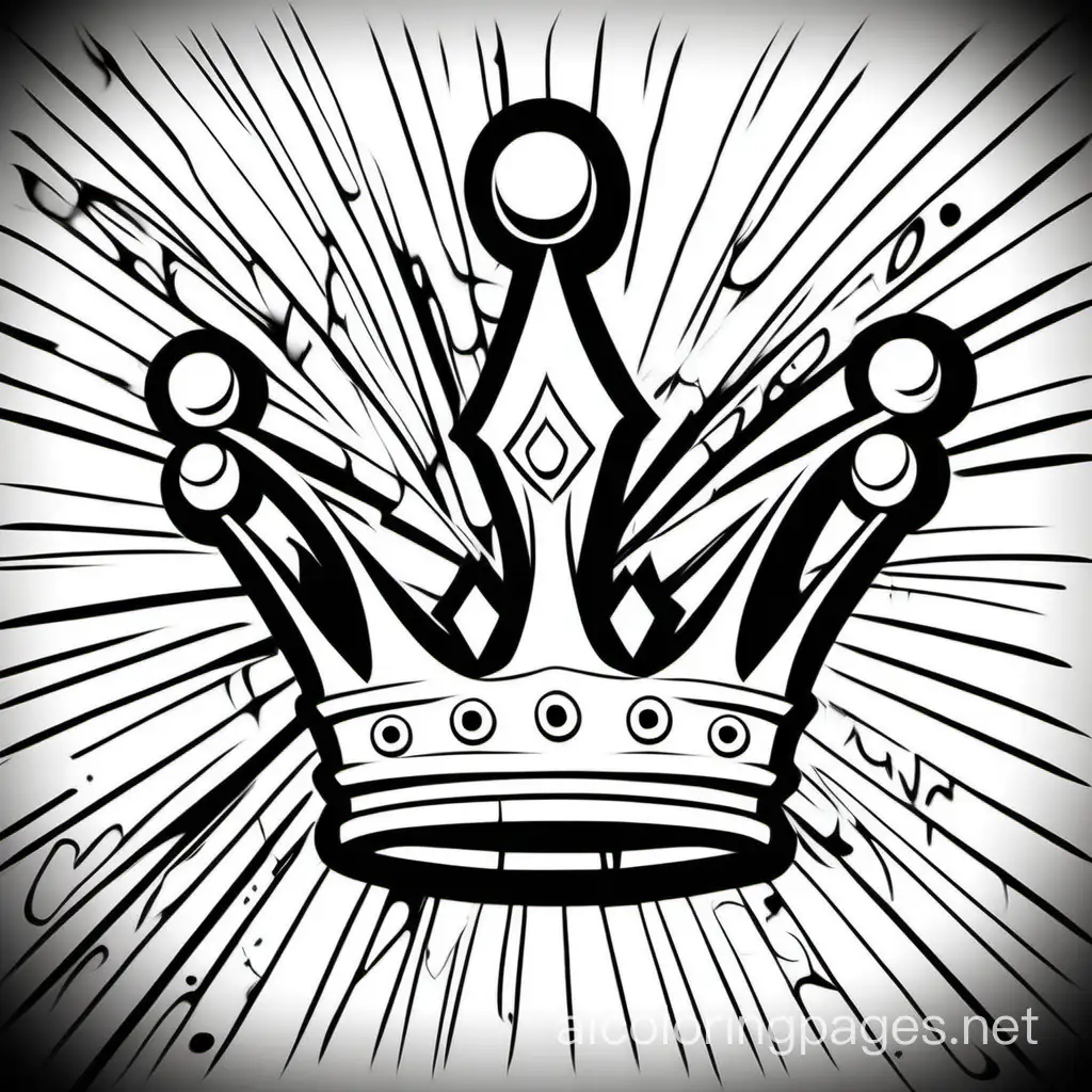 Graffiti A with a crown, Coloring Page, black and white, line art, white background, Simplicity, Ample White Space. The background of the coloring page is plain white to make it easy for young children to color within the lines. The outlines of all the subjects are easy to distinguish, making it simple for kids to color without too much difficulty