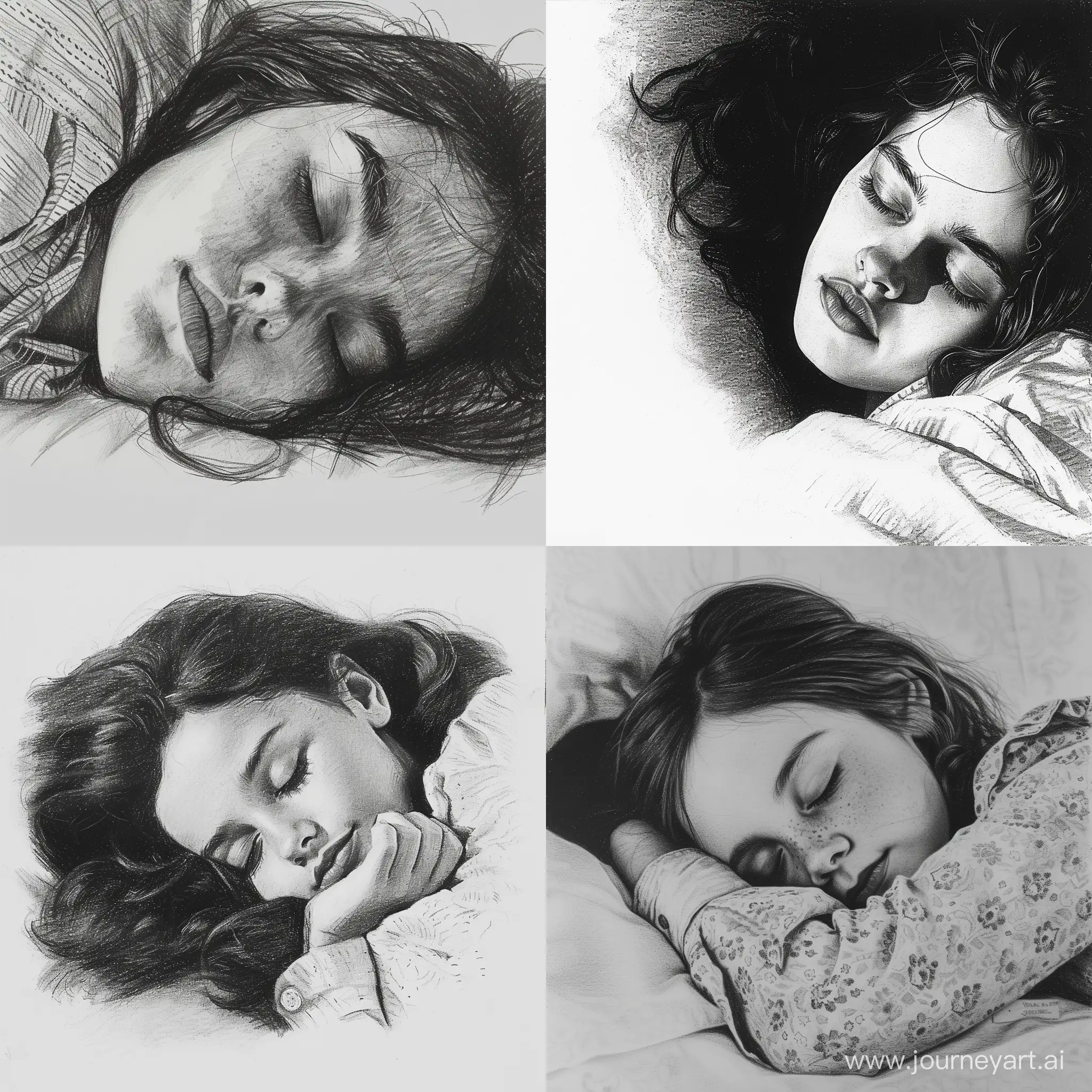 спящая девочка. рисунок карандашом и углем.
