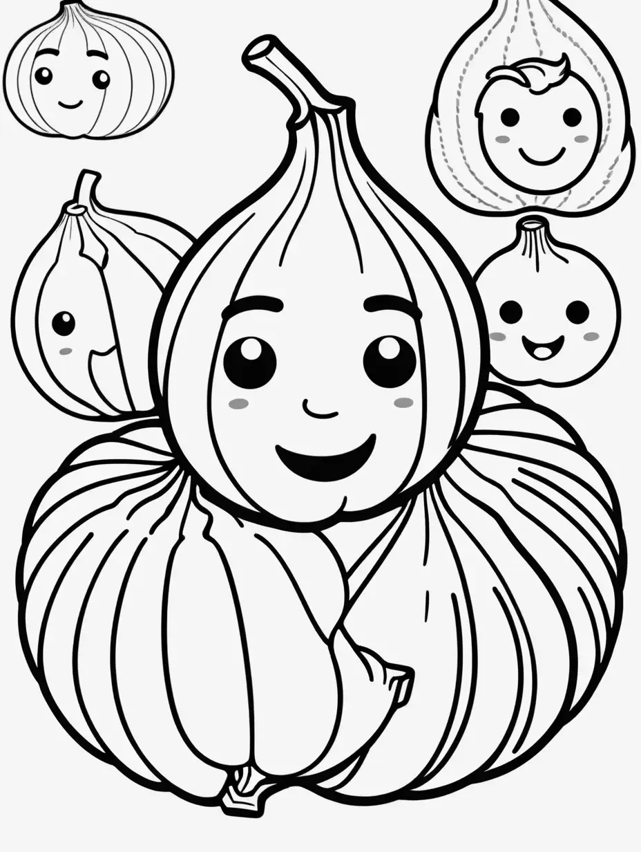 coloring book, cartoon drawing, clean black and white, single line, white background, cute large figs, emojis
