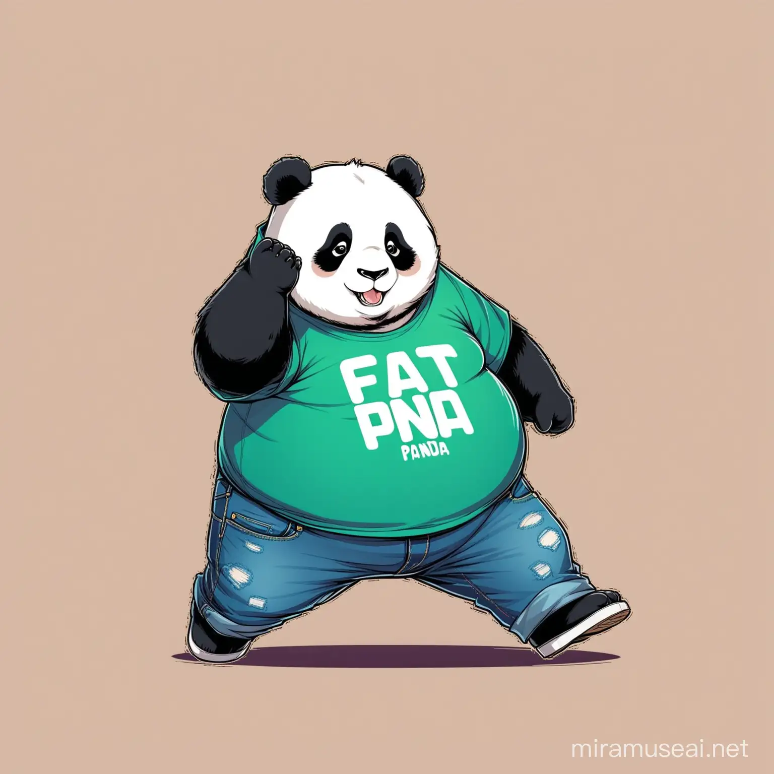 Playful Panda Stylishly Clad in Jeans and TShirt with GP Print