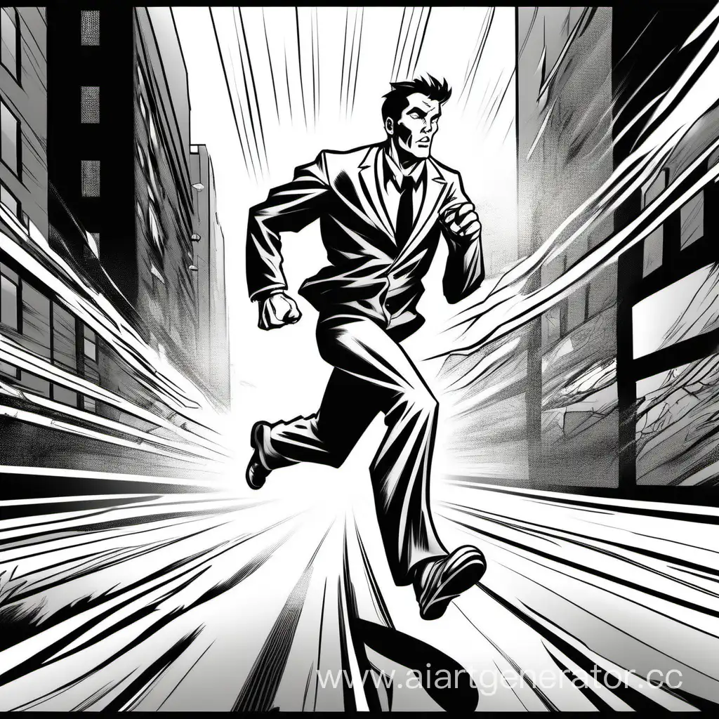 Dynamic-Black-and-White-Comic-Art-FullHeight-Man-Running-Right