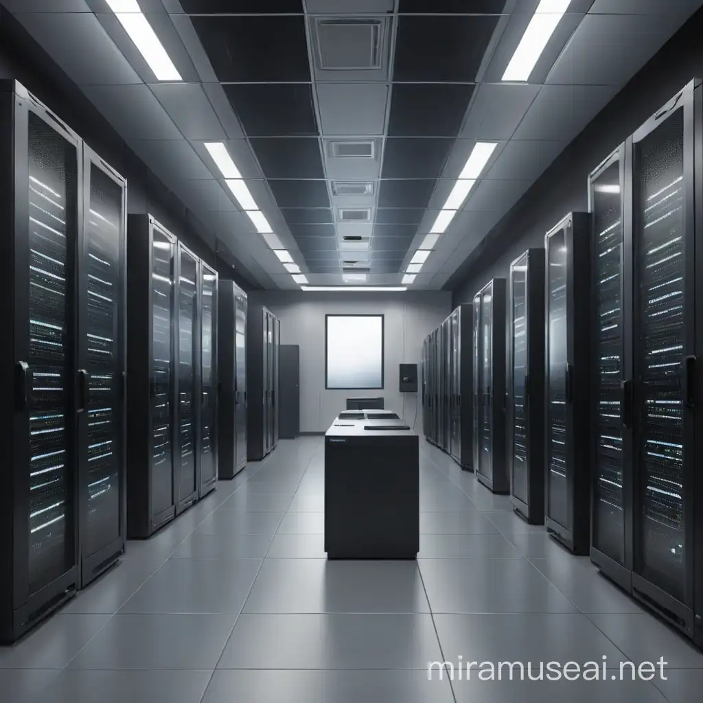 AI data processing center, high tech room, large room, multiple servers, HD, realistic.