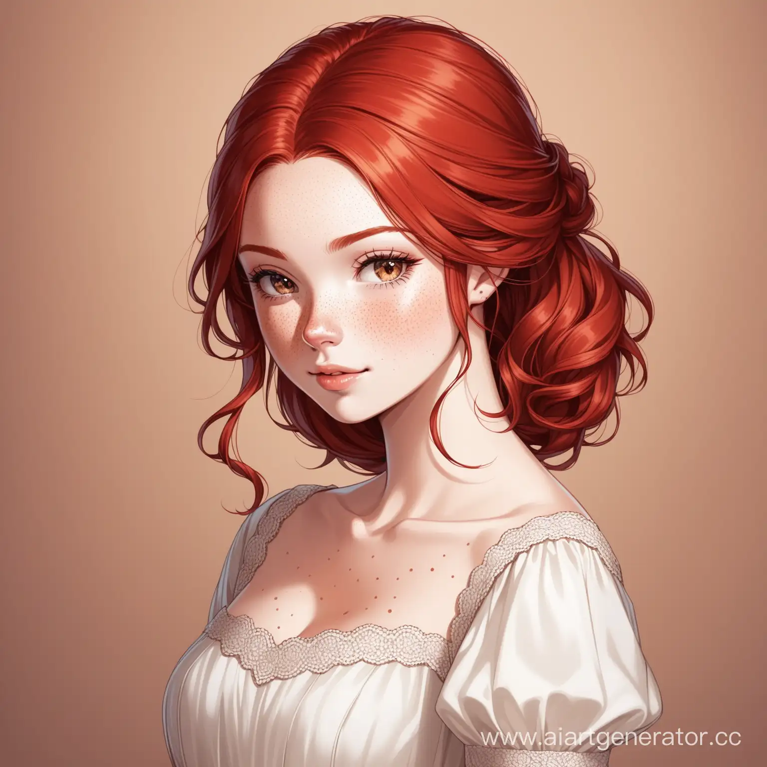рыжая девушка аристократка с веснушками в платье