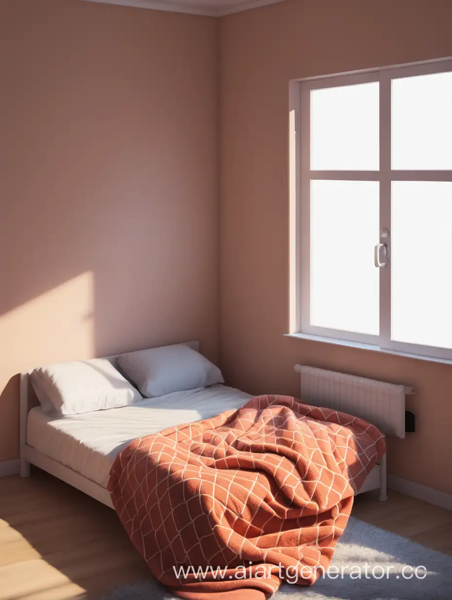 Комната без вещей, кровать с одеялом