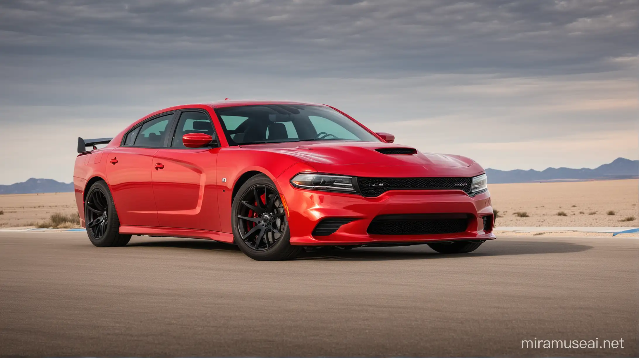 Dodge Charger SRT Hellcat Muscle Car Racing on Desert Highway