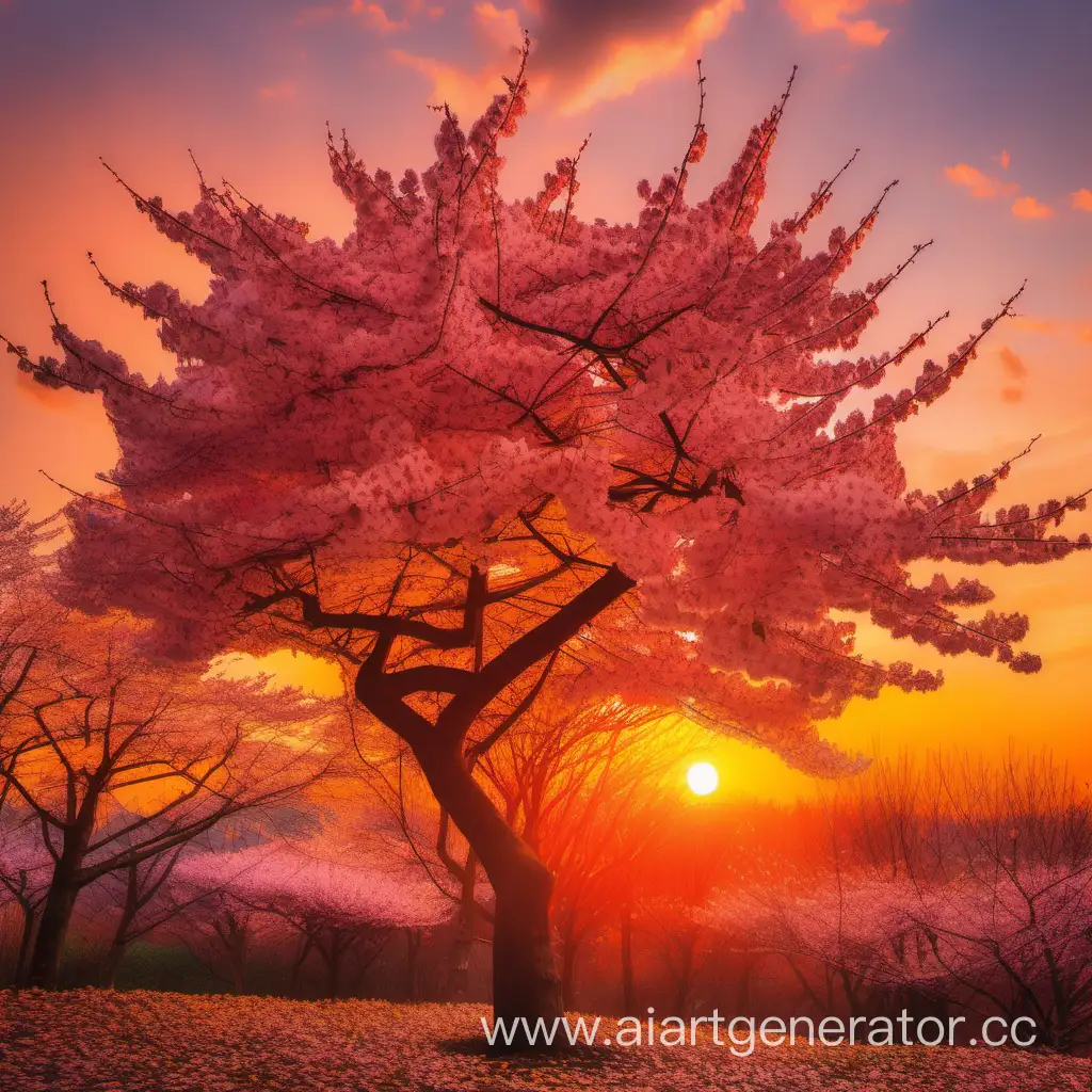 Sakura-Tree-with-Orange-Leaves-at-Sunset