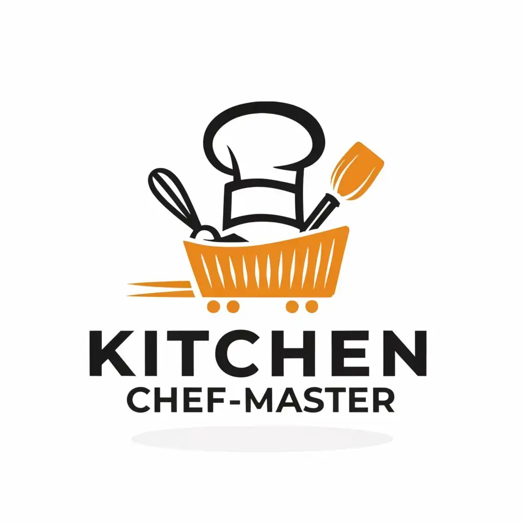 a logo design,with the text "Kitchen Essentials Chef Master", main symbol:chef master ,trolley,
,Minimalistic,clear background