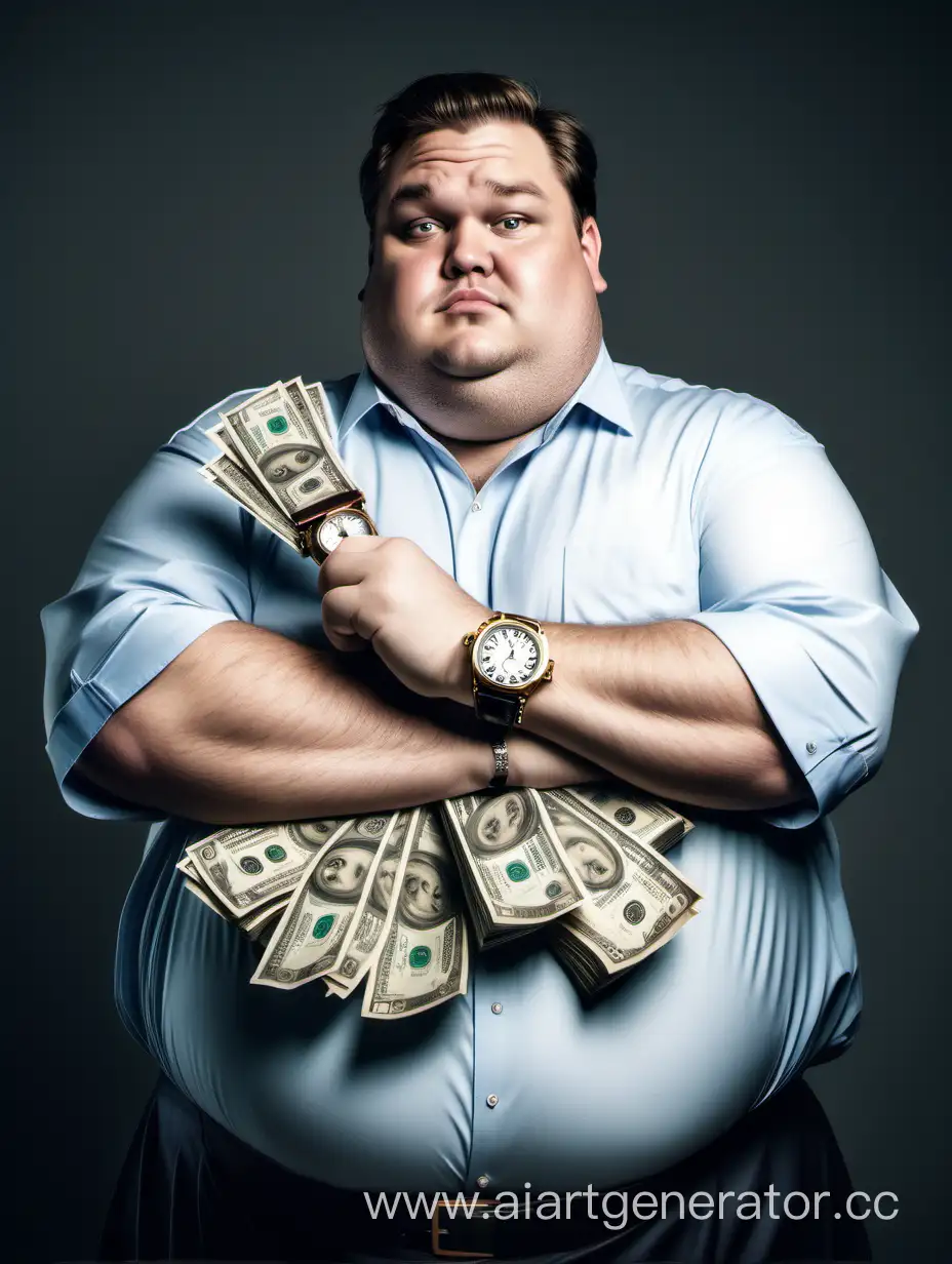 Wealthy-Fat-Man-Holding-a-Pocket-Watch-Portrait-of-a-MoneyLoving-Individual