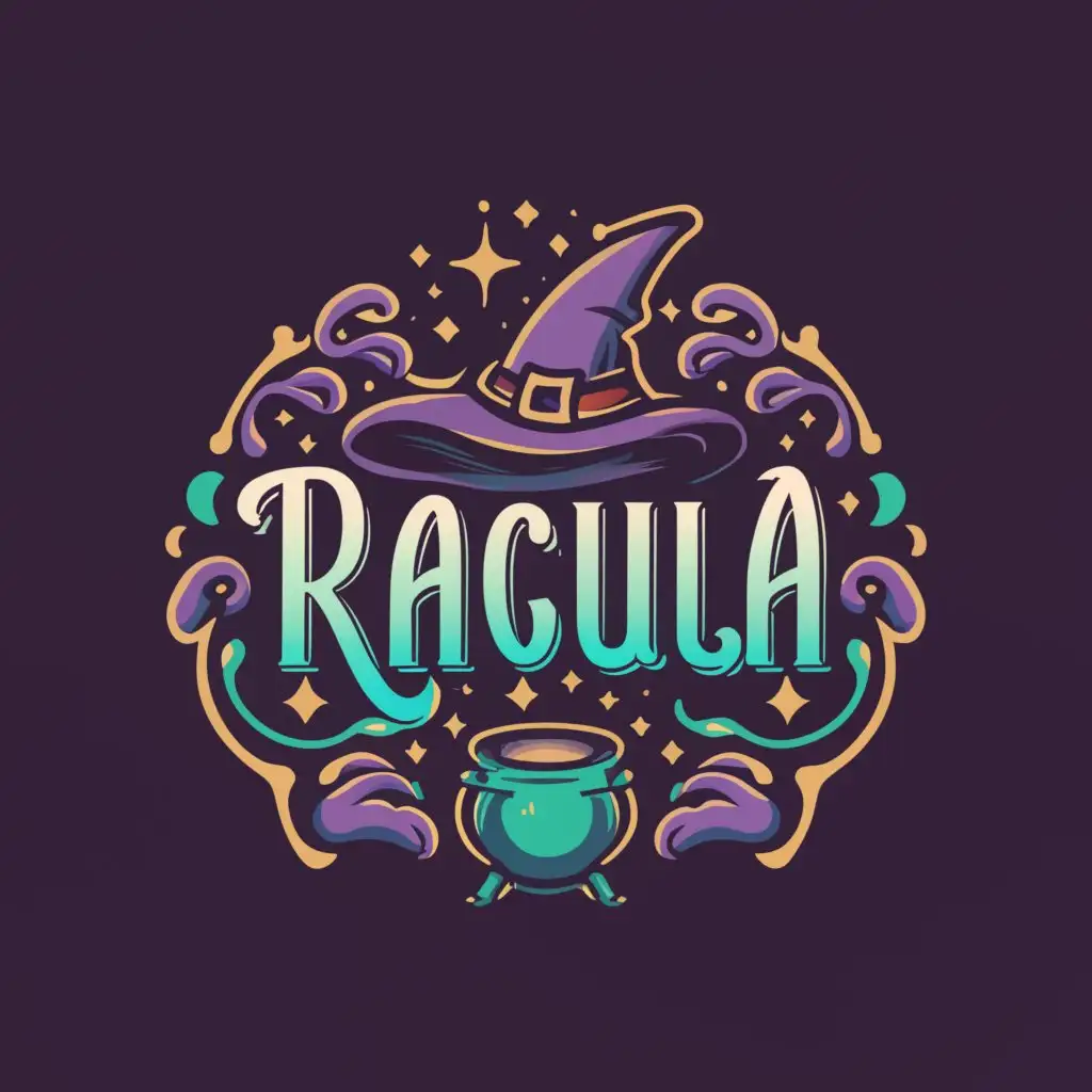 a logo design,with the text "Racula", main symbol:Witch, witchcraft, magic, fantasy,Moderate,clear background