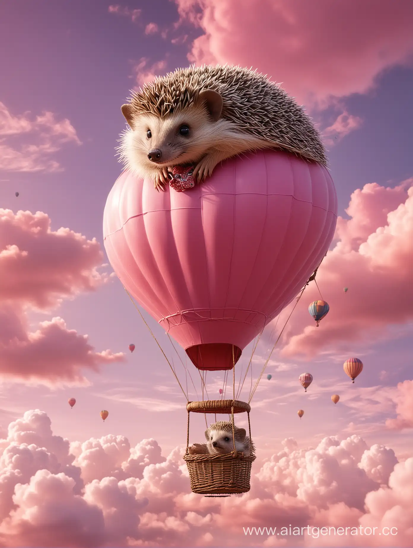 Hedgehog-Flying-on-Hot-Air-Balloon-under-Pink-Clouds