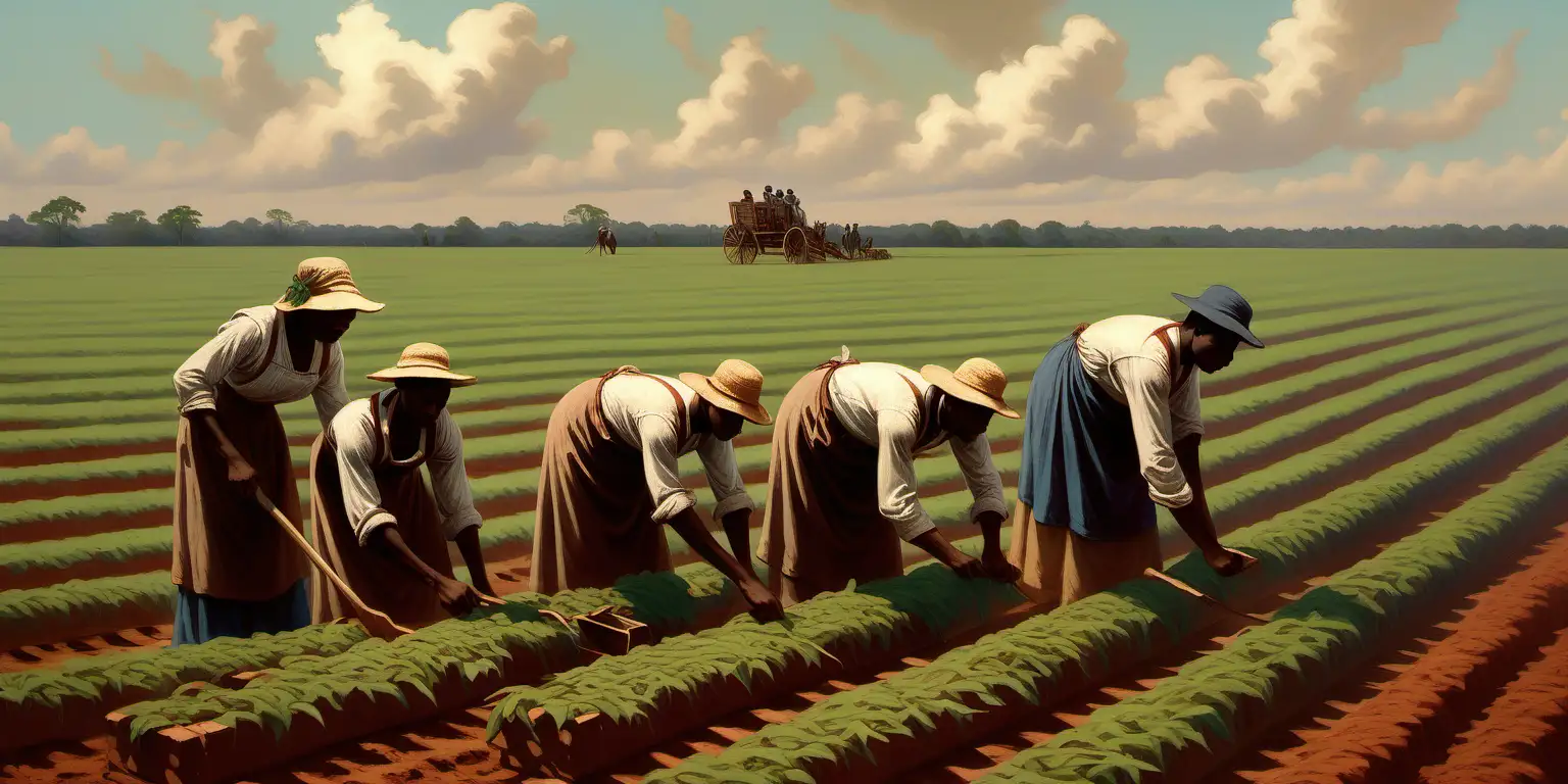 Slave laboring in the field in Mississippi in 1900, in an oil painting style