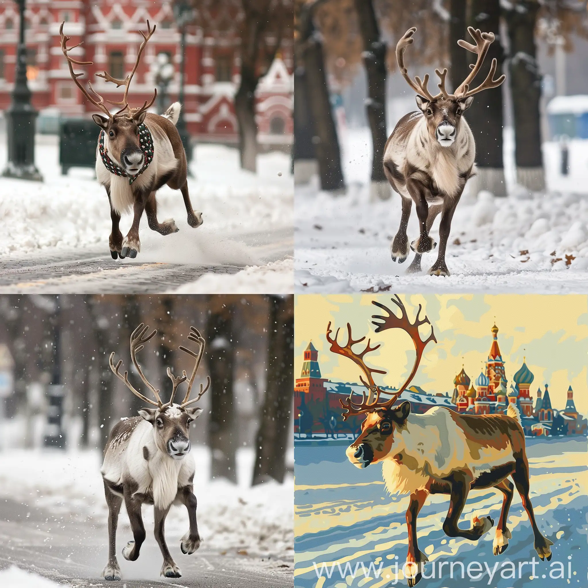 The reindeer is running, the reindeer is warming him, the reindeer is running, the reindeer is running through Moscow and Estonia