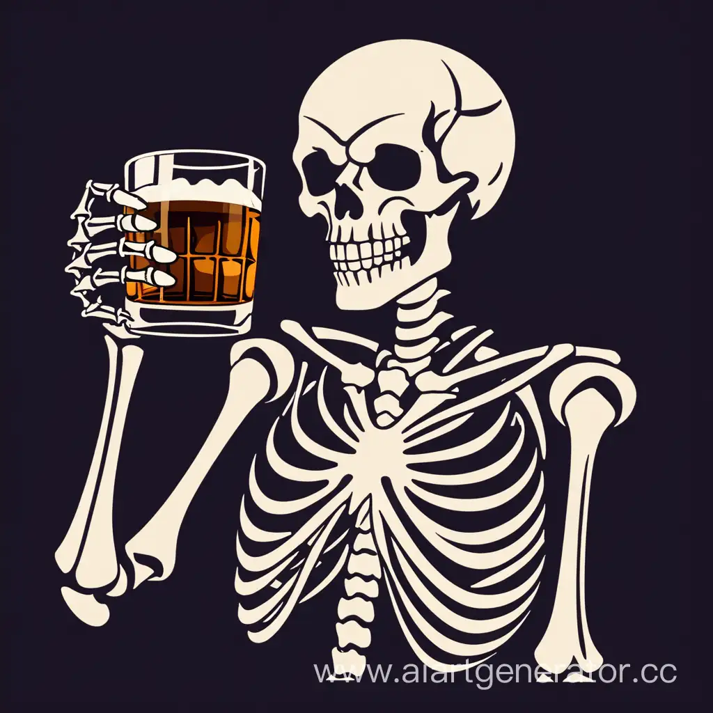 skeleton from hell stood up drinking whiskey logo

