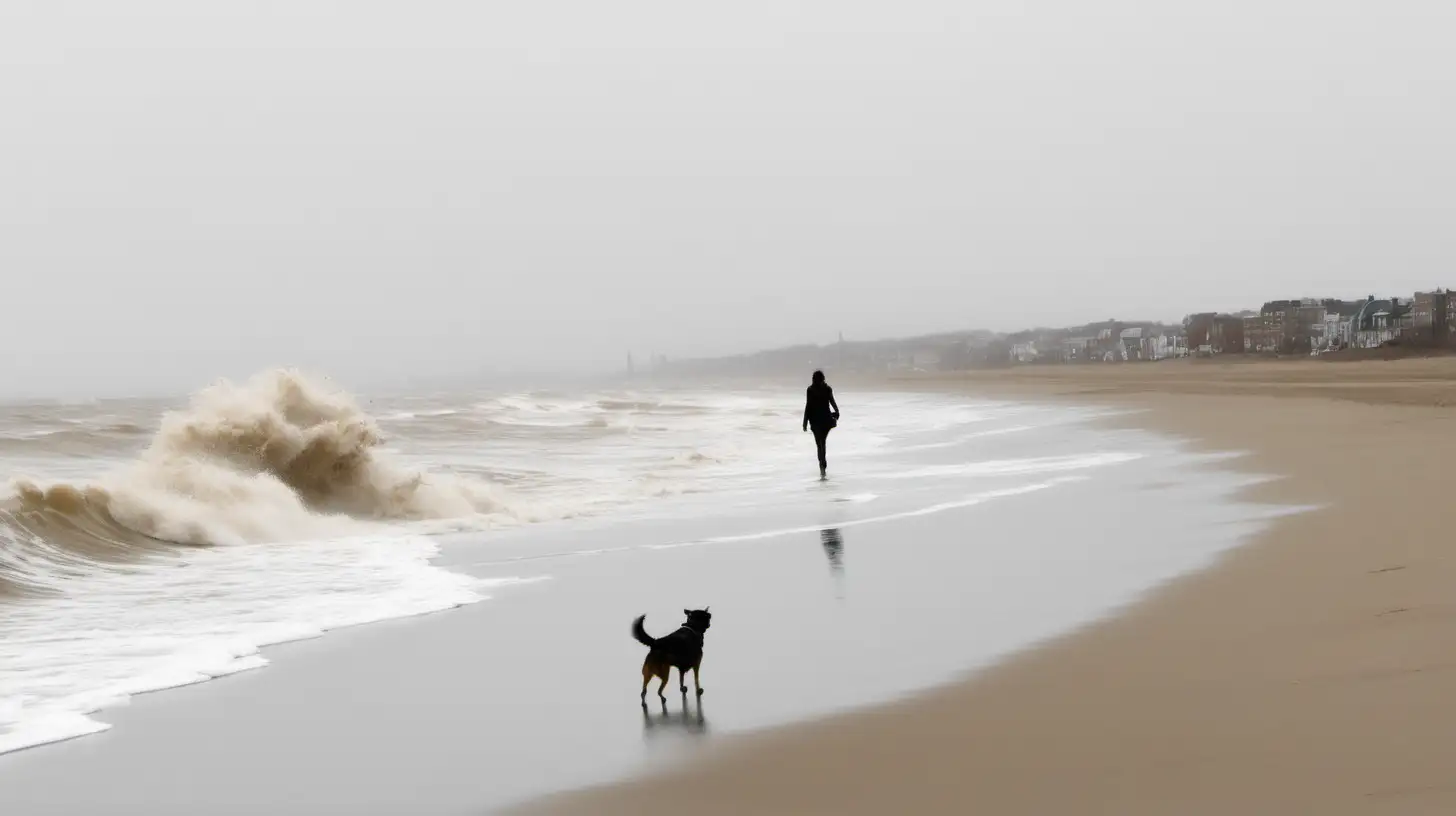 Solitary Beach Stroll with Canine Companion