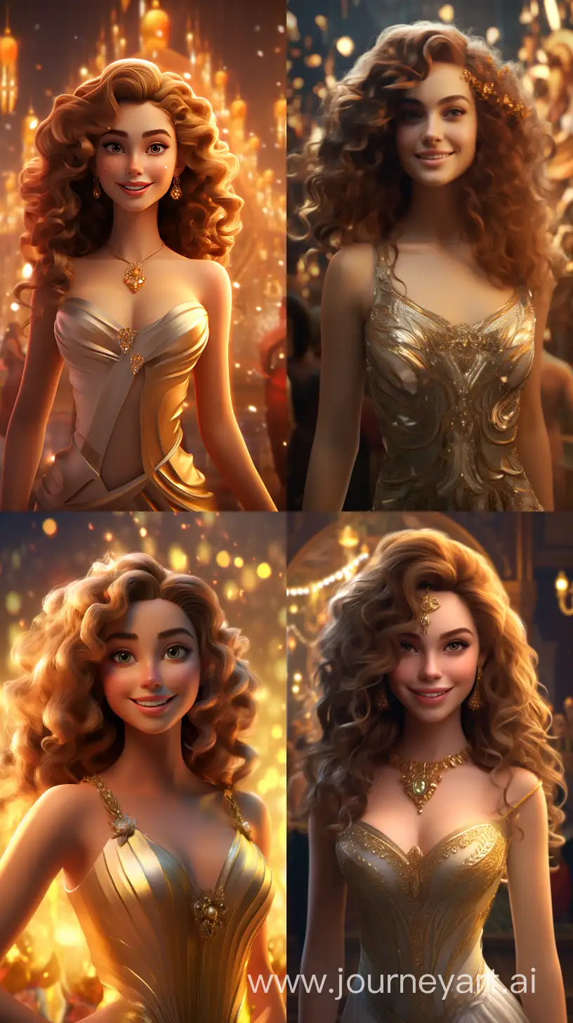 portrait of a greek goddess facing the camera and smiling brightly, glitters, 3D animation, pixar style --ar 9:16