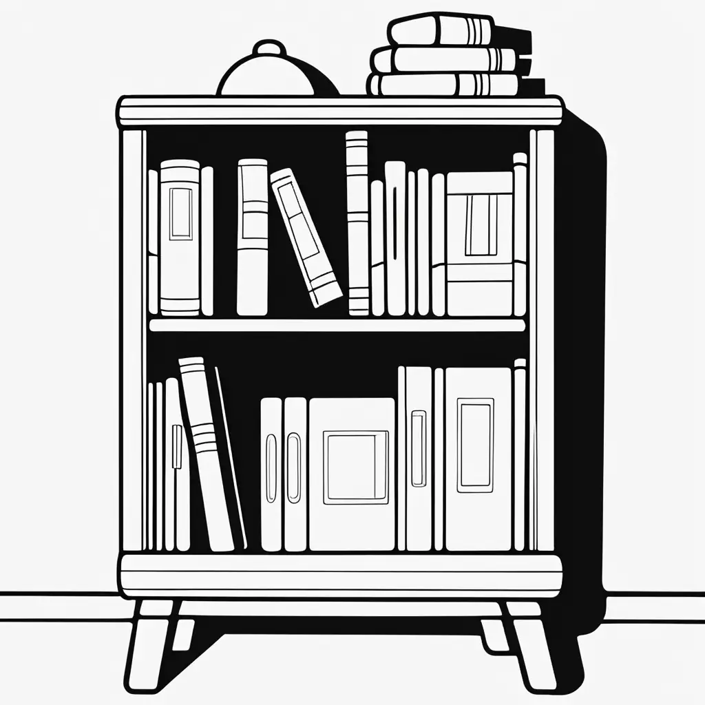 Outline of small bookshelf, cartoon