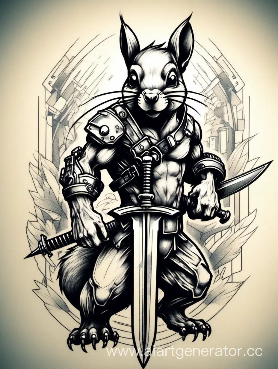 Fierce-Cyberpunk-Squirrel-Tattoo-Design-with-Sword