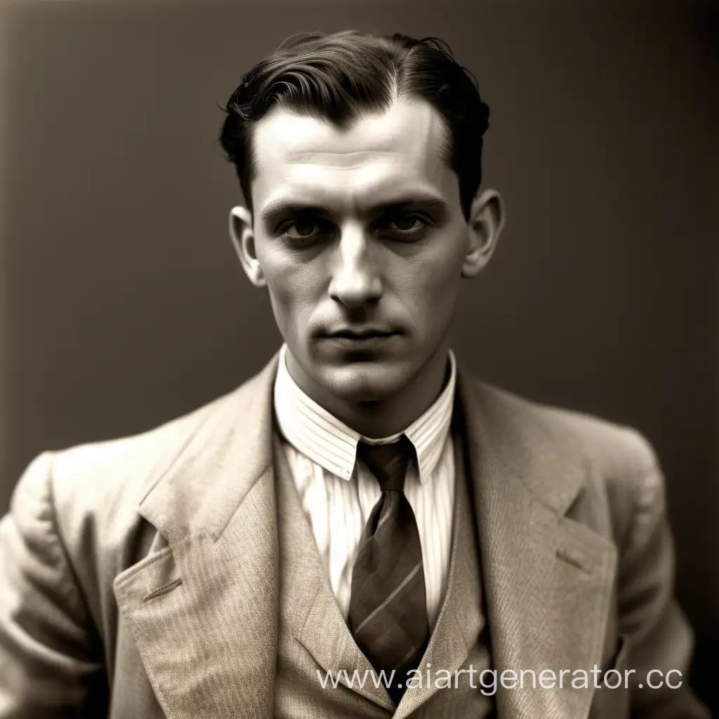 нарисуй тридцатидвухлетнего наемного детектива великобритании в 1920 годах. У него нет шляпы, он одет в рубашку без пиджака, на нем есть галстук, волосы зачесаны назад, гладко выбрит