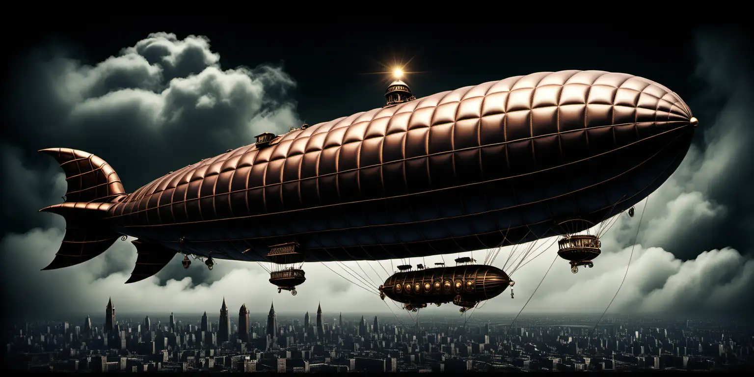 Majestic Steampunk Blimps Soaring in the Night Sky