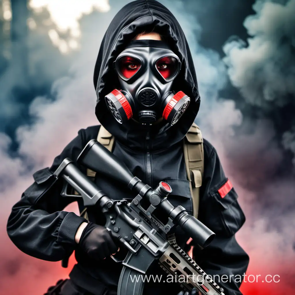 Female-Sniper-in-Black-Camouflage-Military-Uniform-with-Gas-Mask