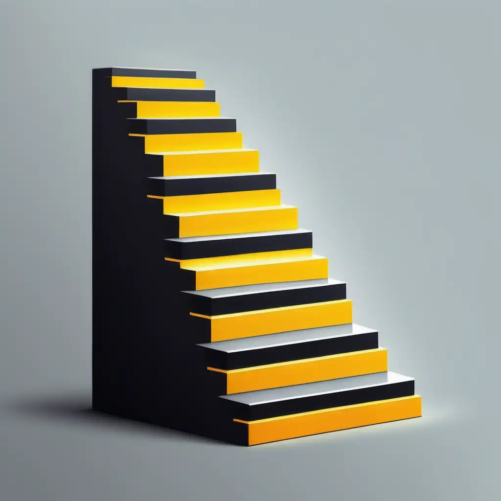 Vibrant Yellow and Gray Staircase Icon in Black Background