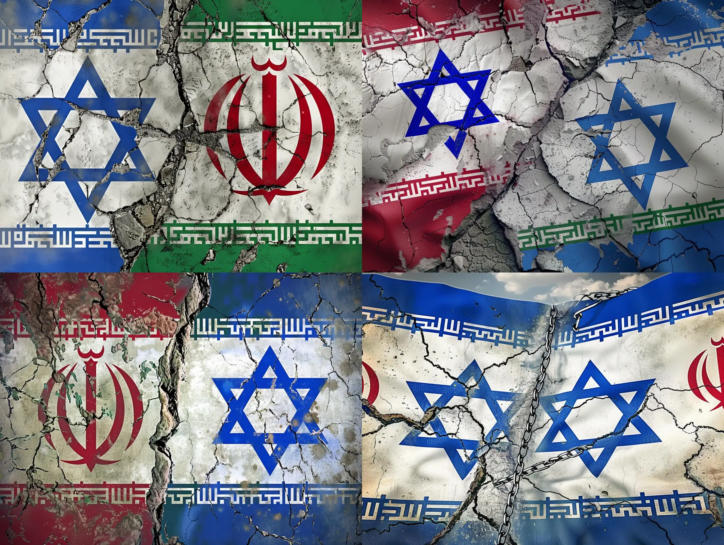 Vytvořte obrázek, který bude představovat nepřátelství mezi státy Izrael a Írán