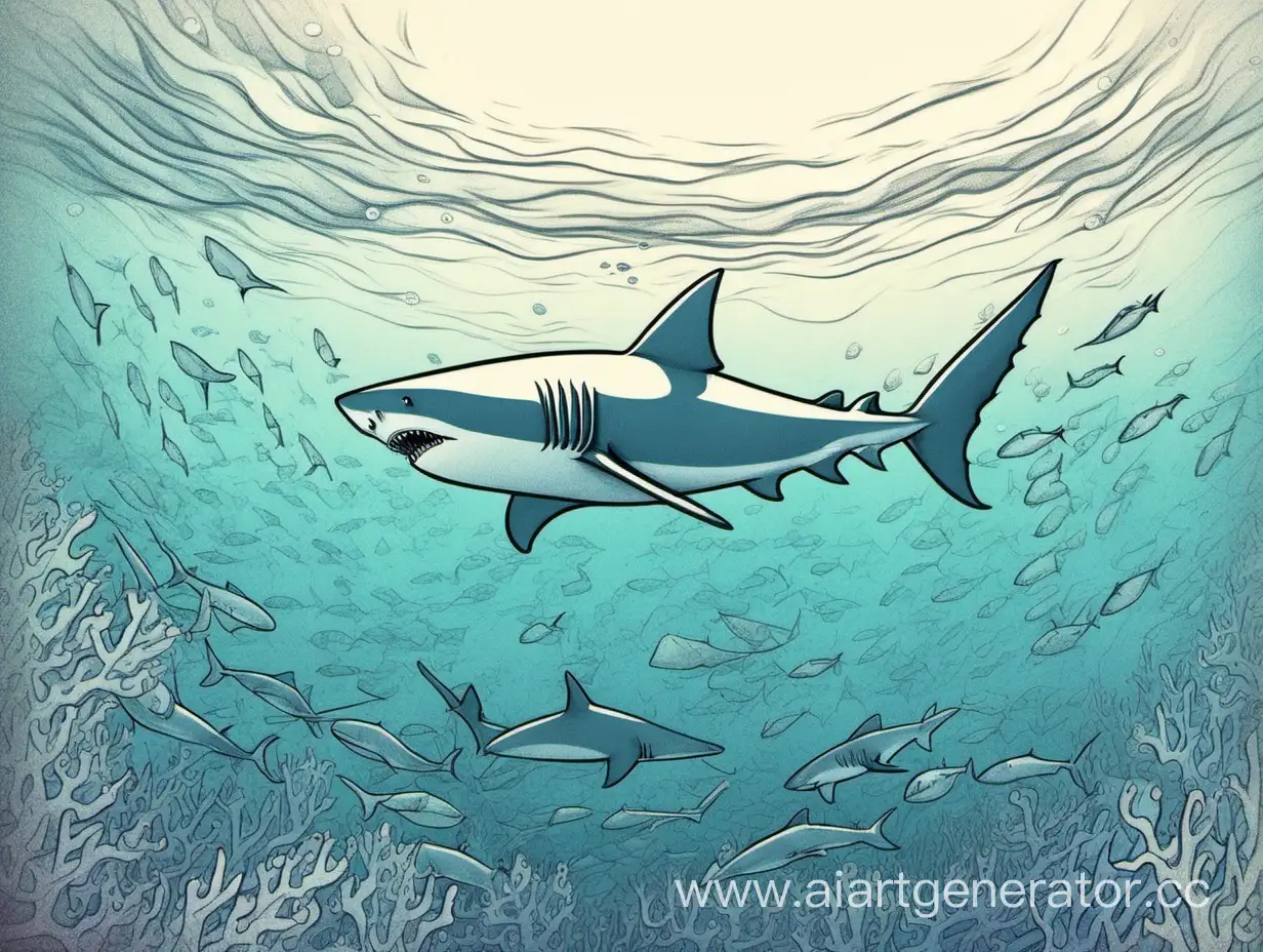 Нарисуй одну акулу плывущую днем арт